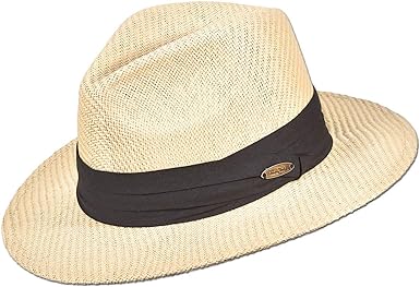 Sombrero de paja de safari de Toyo mate con banda de cinta de 3 pliegues