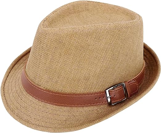 Simplicity Sombrero de paja Trilby Fedora estilo Panamá con cinturón de cuero